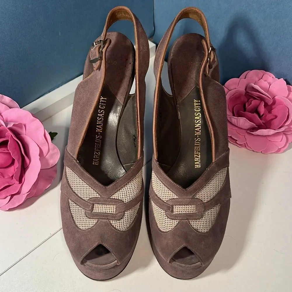 Free shipping! Vintage 1940's Harzfeld's Peep Toe Platform Slingback Heels!